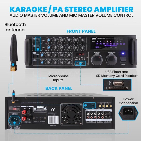 B.T Stereo Mixer Karaoke Amplifier,2000W